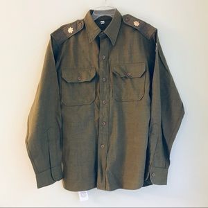 USA Military Army Green Cosplay Shirt with Pins and Patch